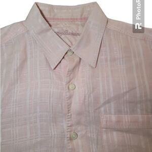 Tommy Bahama Linen Surfside Stripe Shirt L Pink GUC